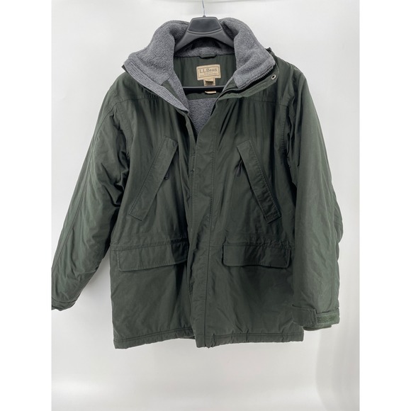 LL Bean Rugged Parka Coat Mens XL Green Polartec Thinsulate Hooded Winter Ski